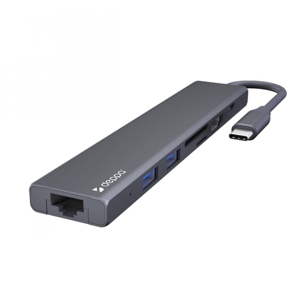 Переходник Deppa USB Type-C, HDMI, PD, 2xUSB 3.0, RJ45, microSD/SD