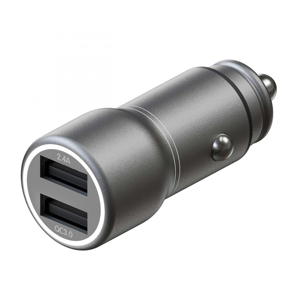 Автомобильное зарядное устройство InterStep Metal: 2*USB+QuickCharge3.0, 30W, Dark Grey