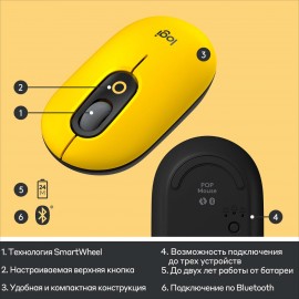 Мышь беспроводная Logitech POP Mouse Blast Yellow (910-006546)