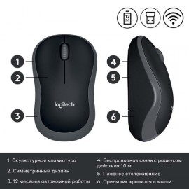 Мышь беспроводная Logitech M185 Grey