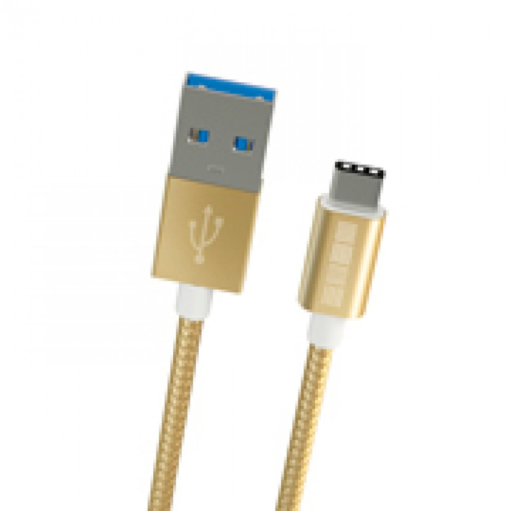 Кабель USB Type-C InterStep TypeC-USB A USB3.0 Nylon Gold 2m