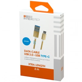 Кабель USB Type-C InterStep TypeC-USB A USB3.0 Nylon Gold 2m