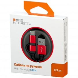 Кабель USB Type-C InterStep 0,9м + microUSB, Black/Red