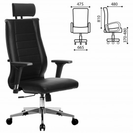 Кресло компьютерное Метта К-33-2D ХРОМ, кожа, черное