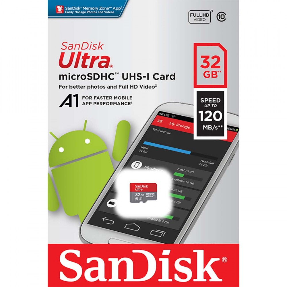 Карта памяти MicroSD SanDisk Ultra 32GB UHS-I (SDSQUA4-032G-GN6MN)