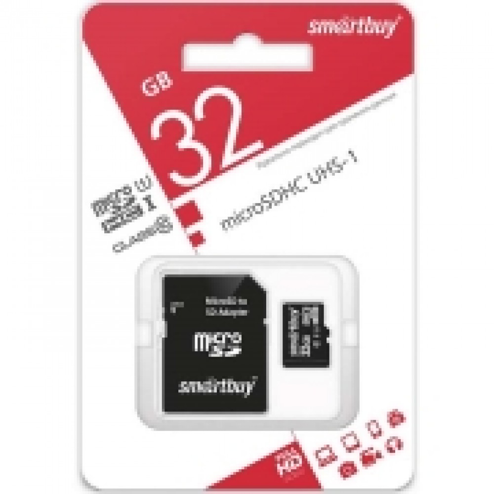 Карта памяти MicroSD Smartbuy 32GB Class 10 UHS-I SD-адапт. (SB32GBSDCL10-01)