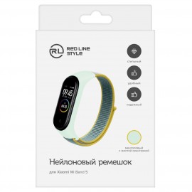 Сменный ремешок Red Line Mi Band 5/Amazfit Band 5 ментол./желт.окантовка