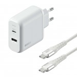 Сетевой адаптер для MacBook InterStep PD42W(USB C+A), белый + кабель Type-C 2м