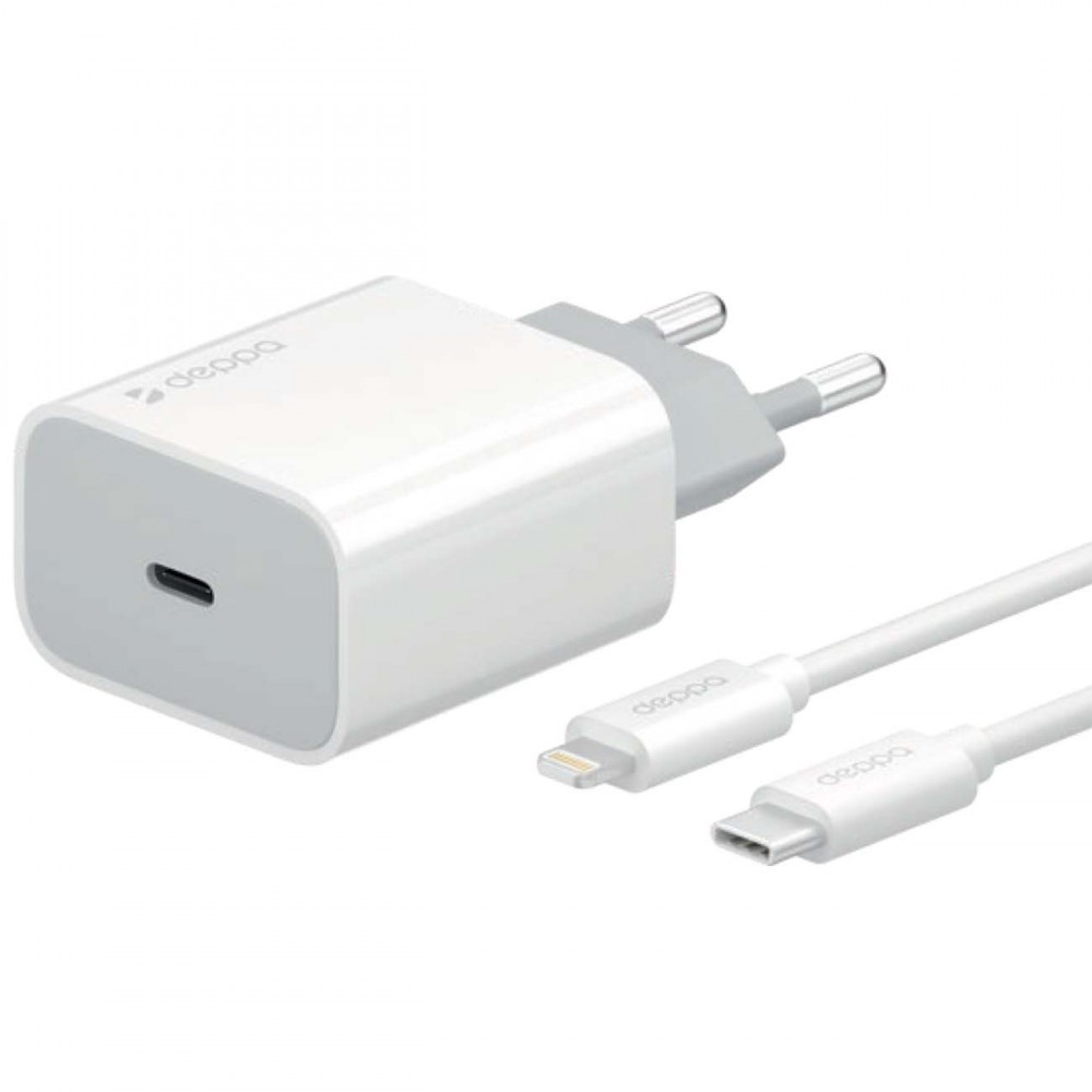 Сетевое зарядное устройство Deppa USB Type-C, PD, 18W + кабель USB-C/Lightning MFI,