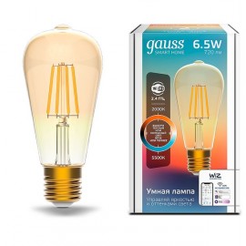 Умный свет Gauss Smart Home DIM+CCT E27 ST64 Gold. 6,5W 2000-5500К 