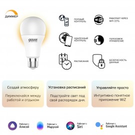 Умный свет Gauss Smart Home DIM E27 A60 10W 2700К