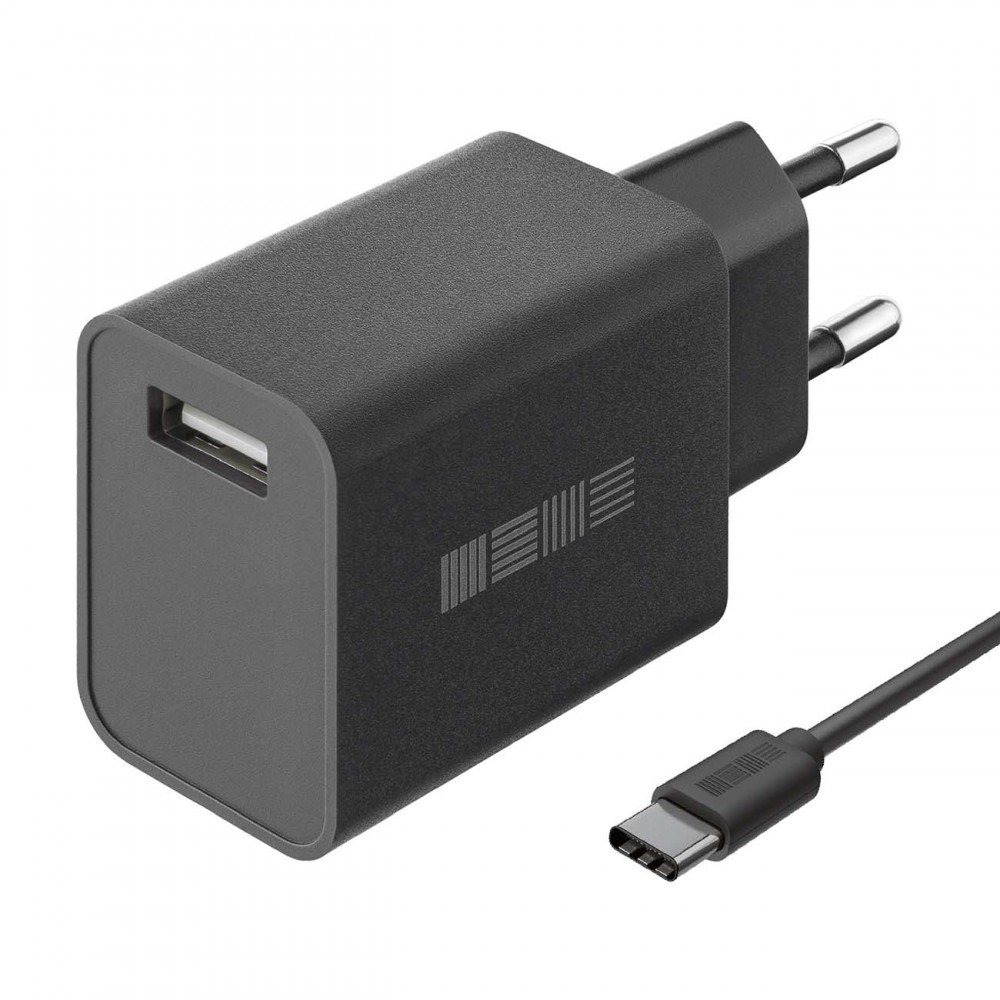 Сетевое зарядное устройство с кабелем InterStep New RT:1*USB 2A, кабель USB Type-C 1м, Black