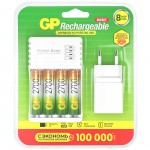 Зарядное устройство + аккумуляторы GP USB + 4 аккум. АA (HR6) 2700mAh + адаптер (GP 270AAHC/CPBA-2CR4)